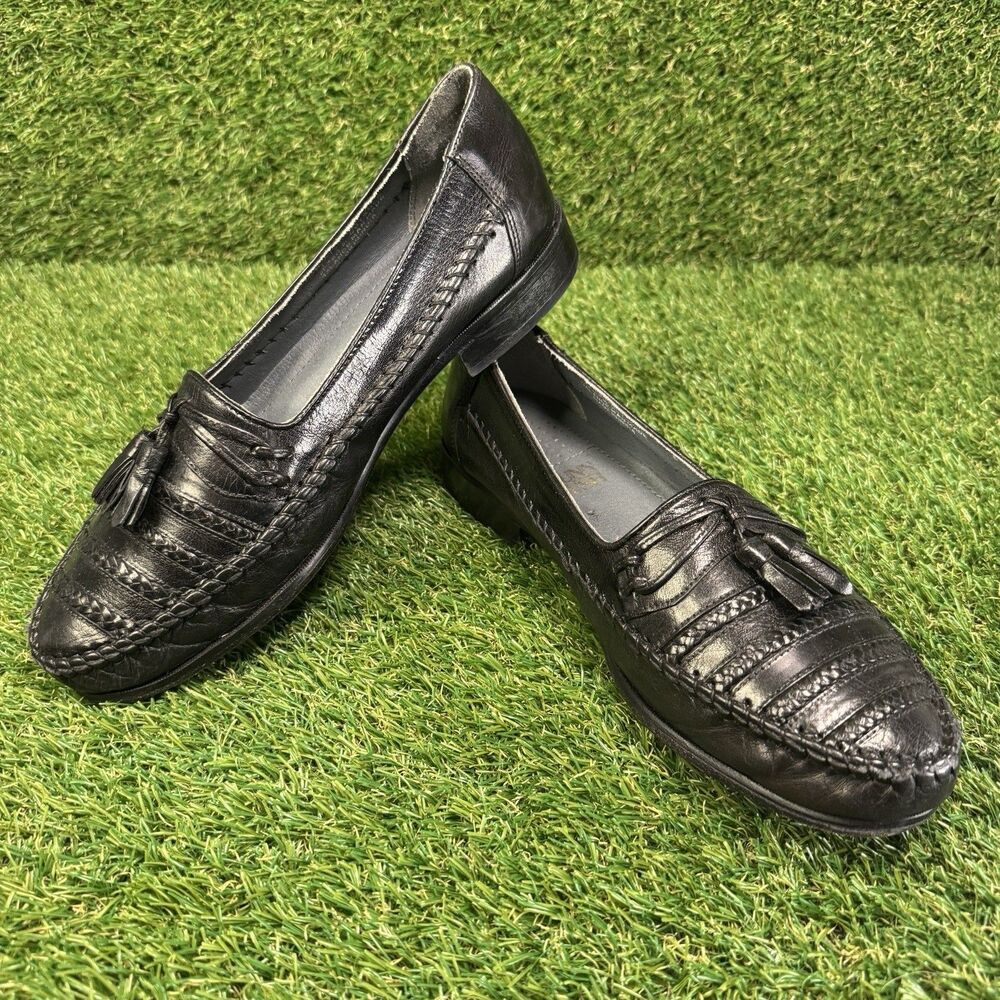 NUNN BUSH Men 10 M Black Leather Tassel Kiltie Loafer Moc Toe Leather Sole